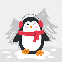 Cute Christmas penguin in flat style, perfect for holiday cards, decorations, and seasonal designs.