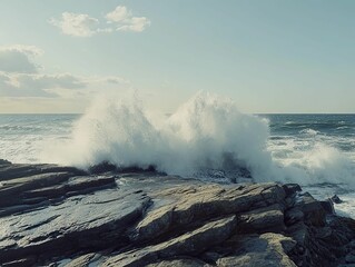 Ocean waves crashing against rocky shore.