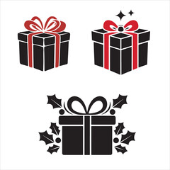 set of christmas gift box silhouette	
