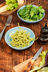 Delicious green pasta with spinach.
