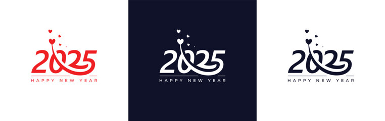 Happy New Year 2025 Loves Logo Design. Premium love shape 2025 New Year vector logo design. Love, loves, 2025 editable design