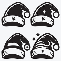 Fototapeta premium Set of Santa Claus Hat or Cap Silhouette Clip Art Vector illustration Isolated on White Background