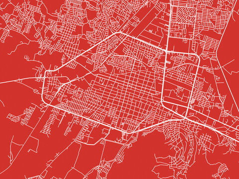 Christmas Map of Iguala de la Independencia, Mexico in Snowy White on Festive Red Background.