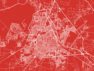Christmas Map of Irapuato, Mexico in Snowy White on Festive Red Background.