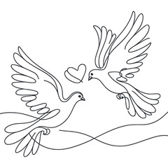 White dove in one continuous line drawing. Bird symbol of peace and freedom in simple linear style. Concept for national labor movement icon. Editable stroke. Doodle outline vector illustration