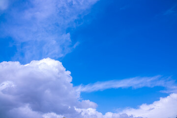 Clouds against the blue sky close-up. Changes in weather during the rainy season. Thunderclouds,...