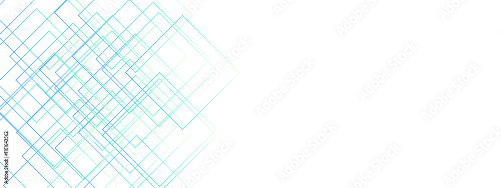 Poster Light Ornament Technology Vector Panoramic. Isometric squares & Geometric lines. banner design, illustration technology with line pattern. Digital technology and engineering background