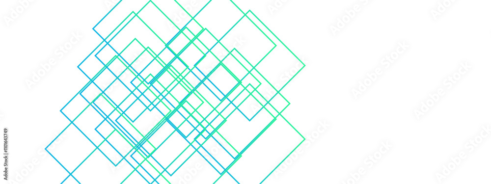 Poster light ornament technology vector panoramic. isometric squares & geometric lines. banner design, illu