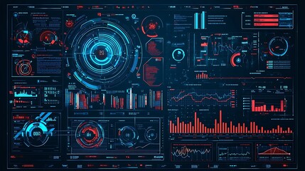 Fototapeta premium Futuristic Sci-Fi HUD Interface with Data Overlays and Graphs