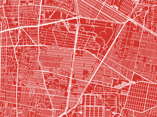 Christmas Map of Iztacalco, Mexico in Snowy White on Festive Red Background.