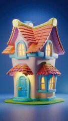 Obraz premium Whimsical colorful cartoon house with glowing windows.