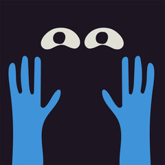 Comic emoji black icon with hands and eyes. Various finger gestures, signs and symbols. Vector cartoon abstract trendy flat isolated face emotions set