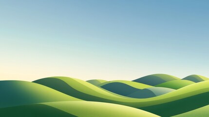 Obraz premium A serene summer landscape with rolling green hills under a clear blue sky, creating a peaceful and inviting background filled with the warmth of the season.