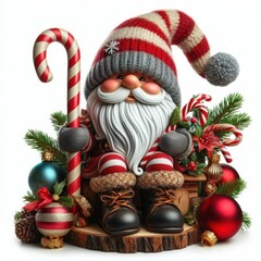 Festive Christmas Gnome with Candy Canes Ornaments