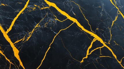 A textured black marble background, featuring striking yellow veins that weave through the surface, creating an elegant and dramatic backdrop, perfect for adding a touch of sophistication to any