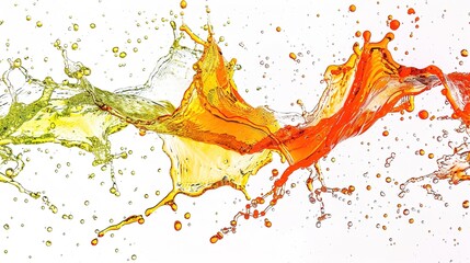Splashing Juice and Wine on a White Background - A Vivid and Colorful Liquid Display. The Dynamic Splashing of the Juice and Wine, with Their Rich Hues and Transparent Textures, Creating a Captivating