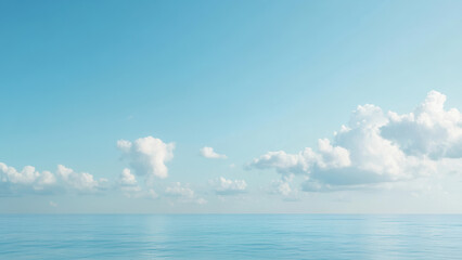 Obraz premium Minimalist view of the sea and sky blending at the horizon, creating a calm and serene coastal atmosphere.