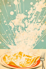 Cr&ecirc;pe avec &eacute;claboussures de lait dans un style vintage