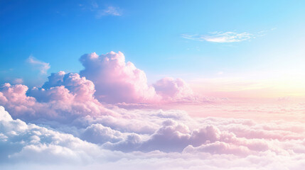 A bright and clear sky with soft, fluffy clouds, creating a cheerful and uplifting atmosphere ideal for summer themes.
