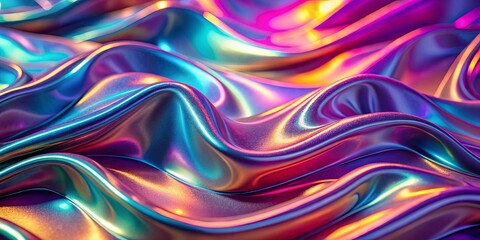 Obraz premium Abstract iridescent flowing textile surface with vibrant color gradients