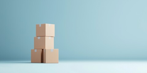 Obraz premium The economic risk with trade barriers concept. Stacked cardboard boxes against a light blue background.