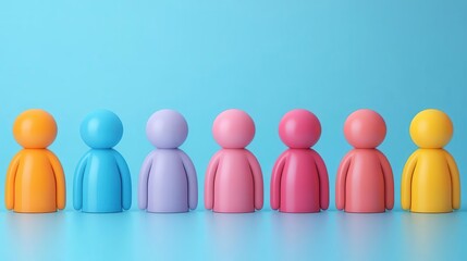Colorful, playful figures lined up against a blue background, suggesting community, diversity, and creativity in design.
