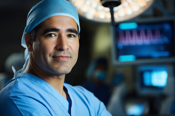 Skilled surgeon prepares for operation in modern medical facility. Generative AI