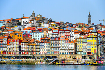 Porto, Portugal, Urban skyline and cityscape with pastel-colored buildings