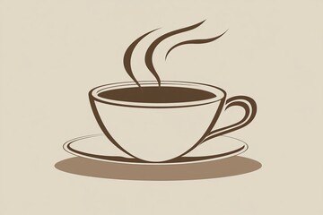 Obraz premium Minimalist Vector Coffee Cup with Steam on Beige Background