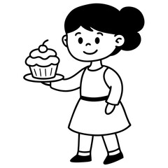 little girl serving cupcake cartoon illustration
