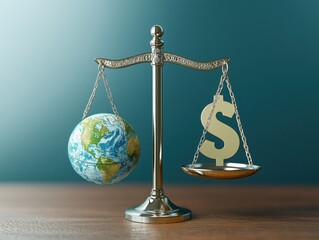 Balancing planet earth and dollar symbol on a scale: environmental conservation versus economic growth