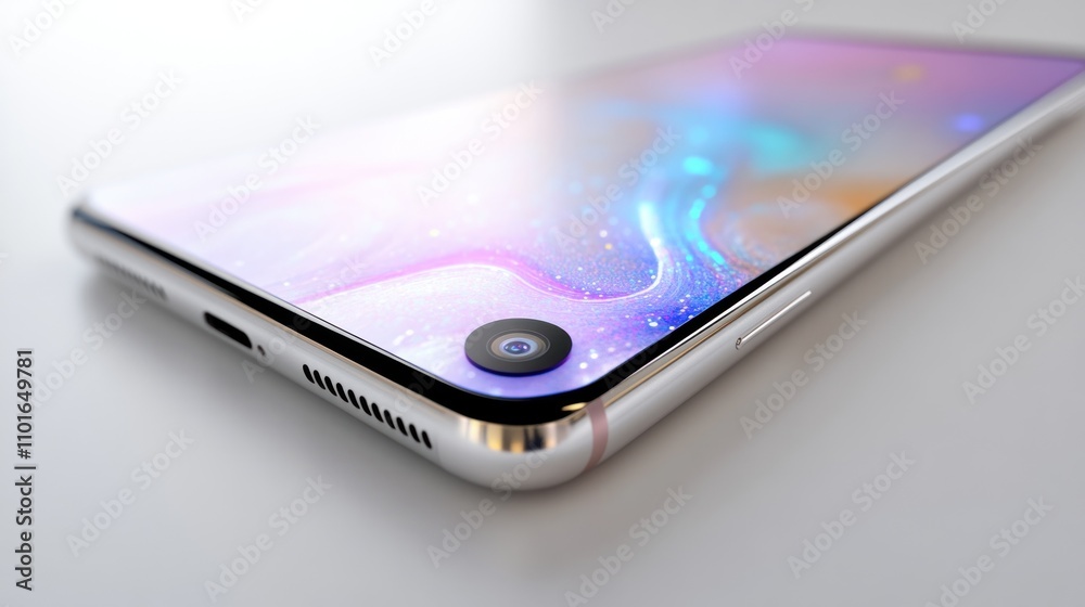 Poster Silver Smartphone Displaying Abstract Colorful Design
