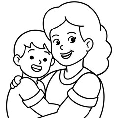  mother and son hugging cartoon illustration