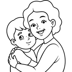  mother and son hugging cartoon illustration
