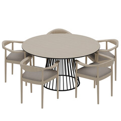 3d render round table with chairs with transparent background