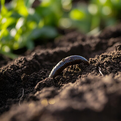 Caterpillar crawling on soil garden nature photography close-up macro perspective life cycle of insects