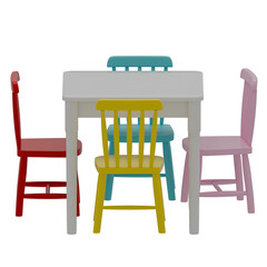 3d render square table with chair with transparent background