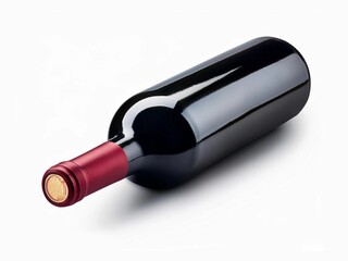 Laying red wine bottle isolated on white background with clipping path 
