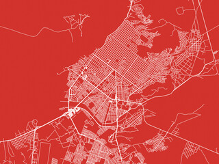 Christmas Map of La Paz, Mexico in Snowy White on Festive Red Background.