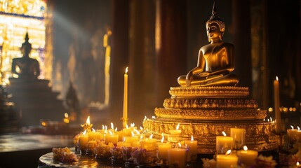 Phra Buddha Chinnarat, the sacred Buddha image at Wat Phra Sri Rattana Mahathat, radiates golden light, capturing the essence of Thai spirituality and cultural reverence.