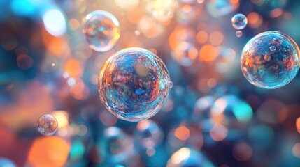 Abstract Bubble Formation in Vivid Colors Showcasing Reflections and Light Play in a Dreamlike, Multidimensional Background