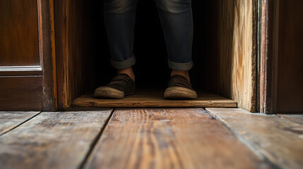  Person finding a secret passageway under a wooden floorboard (4)