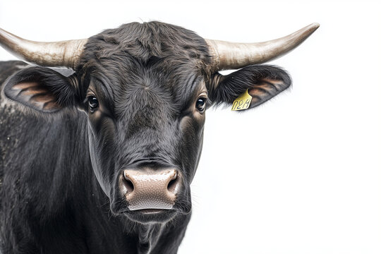 Portrait of cow isolated on white background, Selective focus livestock on white, Cattle farming.