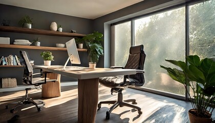 Sleek and Minimalist Home Office Setup Featuring a Stylish Desk, Ergonomic Chair, Modern Aesthetics, and Elegant Minimalist DÃ©cor for Productivity and Comfort in a Contemporary Workspace
