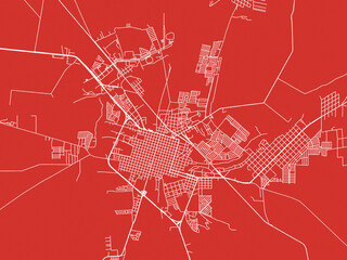 Christmas Map of Linares, Mexico in Snowy White on Festive Red Background.