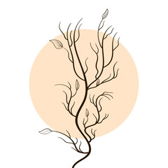 Fototapeta premium Dry tree branch with leaves. Vector illustration on white background.