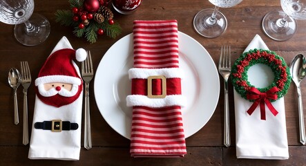 Napkin holders shaped like Santa belts or Christmas wreaths