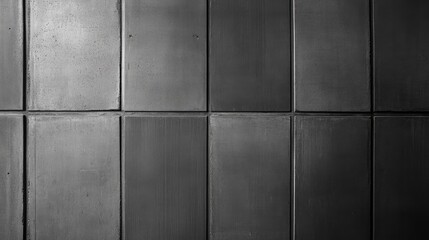 Fototapeta premium Textured dark gray cement wall backdrop with rectangular tile pattern, ideal for banners and creative presentations.