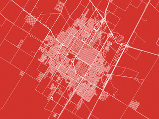 Christmas Map of Los Mochis, Mexico in Snowy White on Festive Red Background.