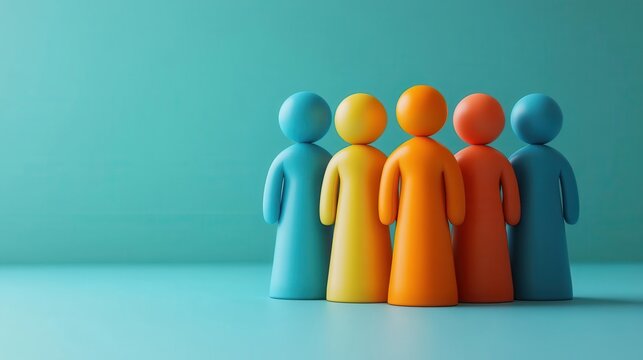 Team spirit summary flat design side view employee wellness theme 3D render complementary color scheme